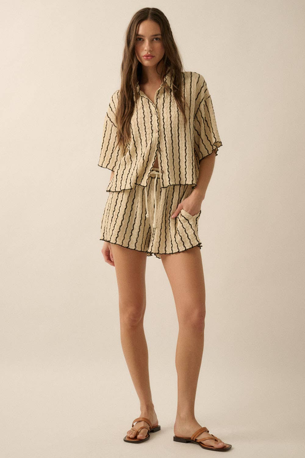 Striped Knit Button-Up Shirt