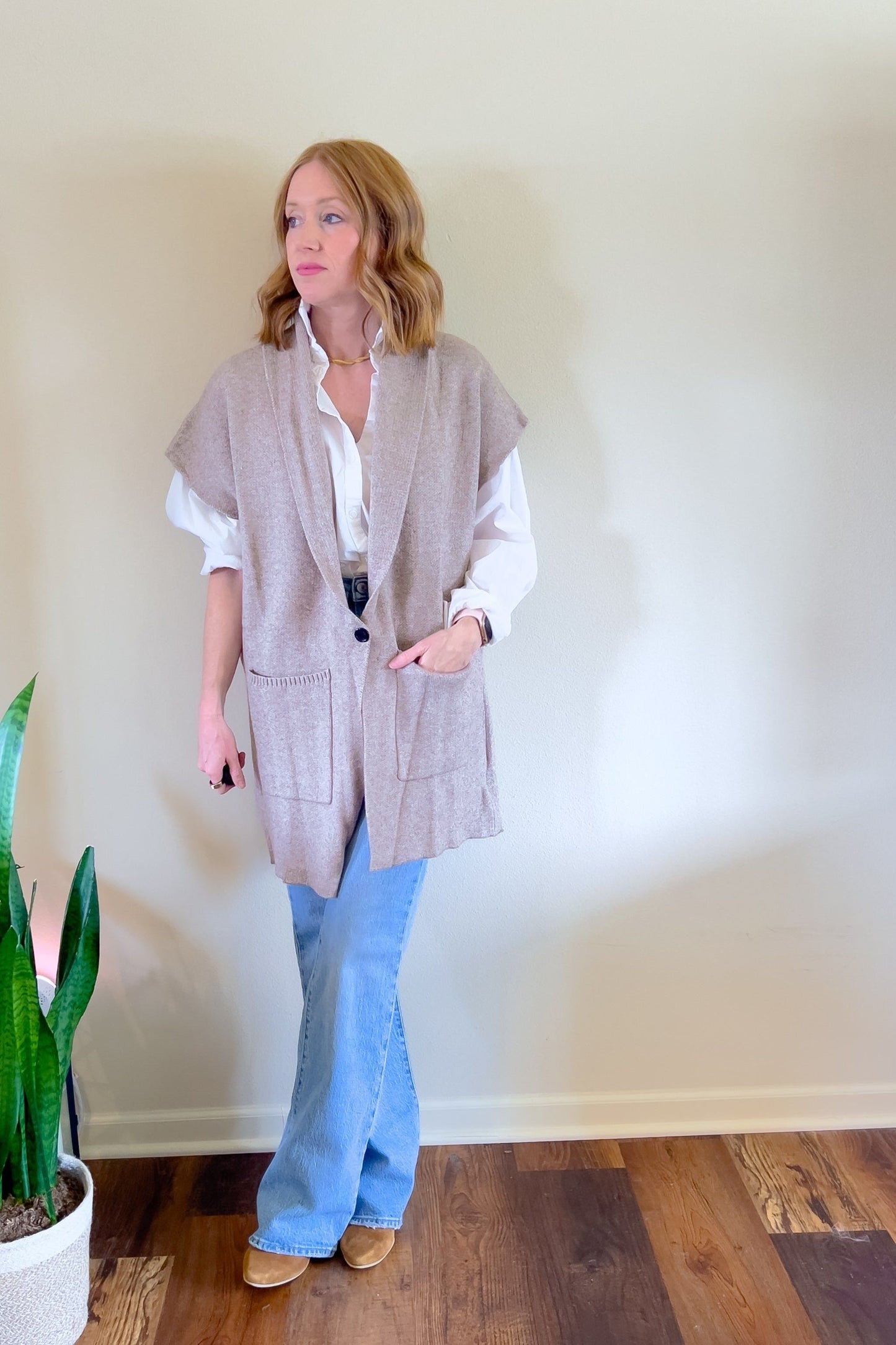 Knit Sleeveless Single Button Cardigan