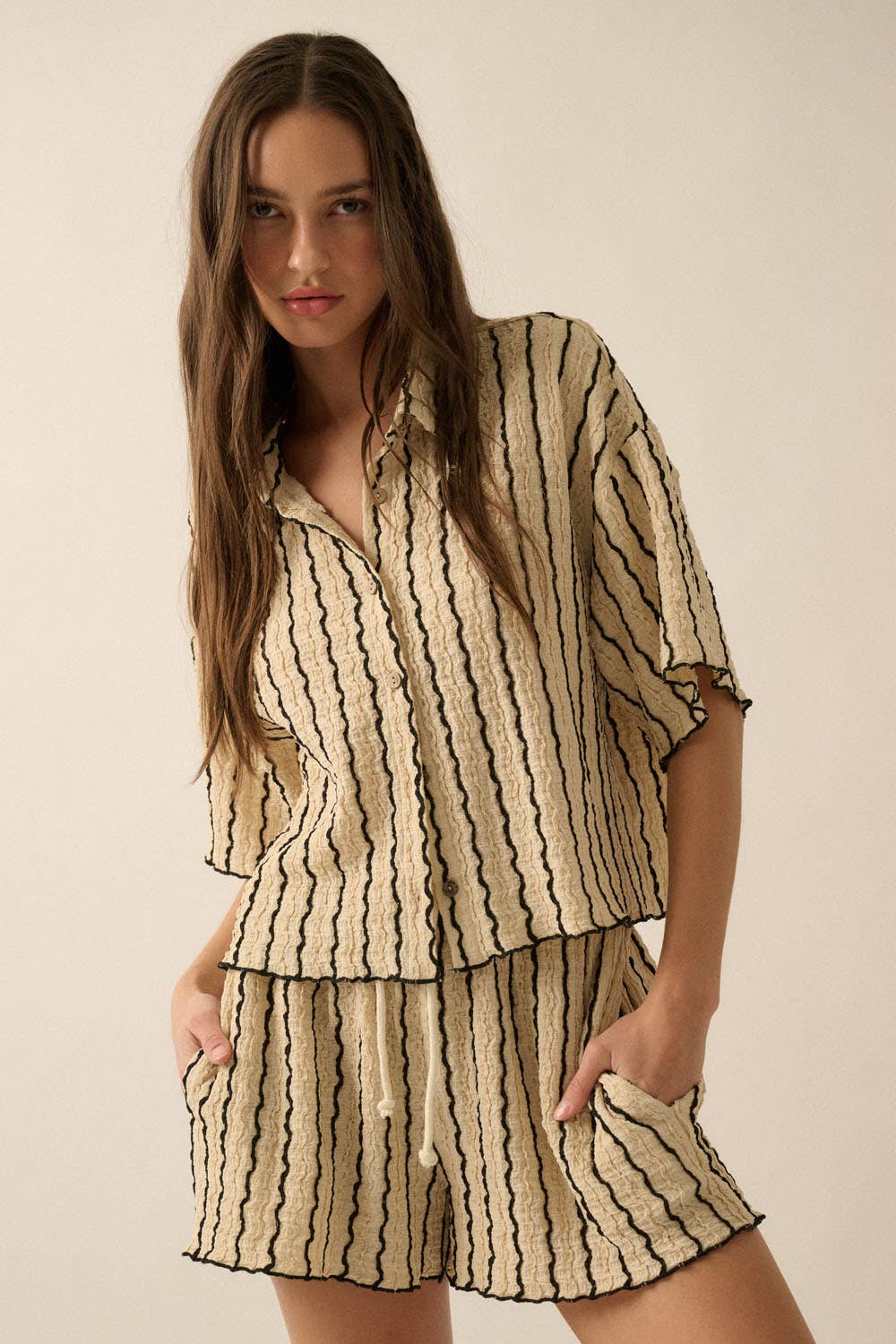 Striped Knit Button-Up Shirt