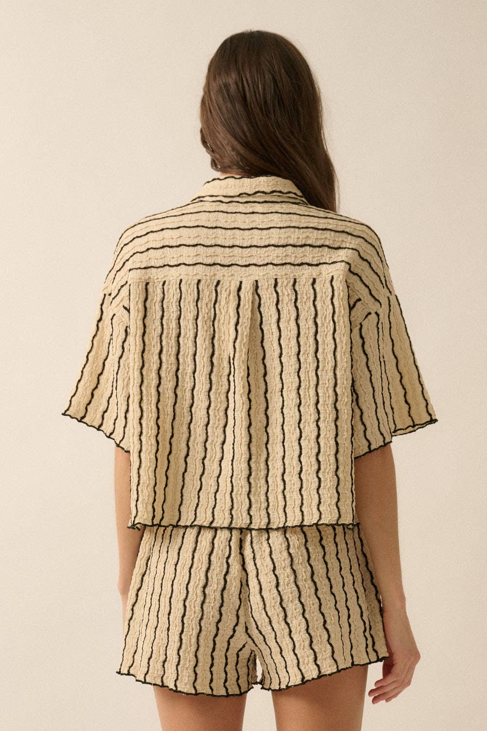 Striped Knit Button-Up Shirt