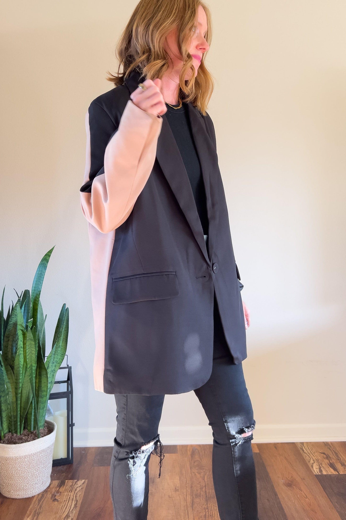 Oversized Boyfriend Colorblock Blazer Jacket