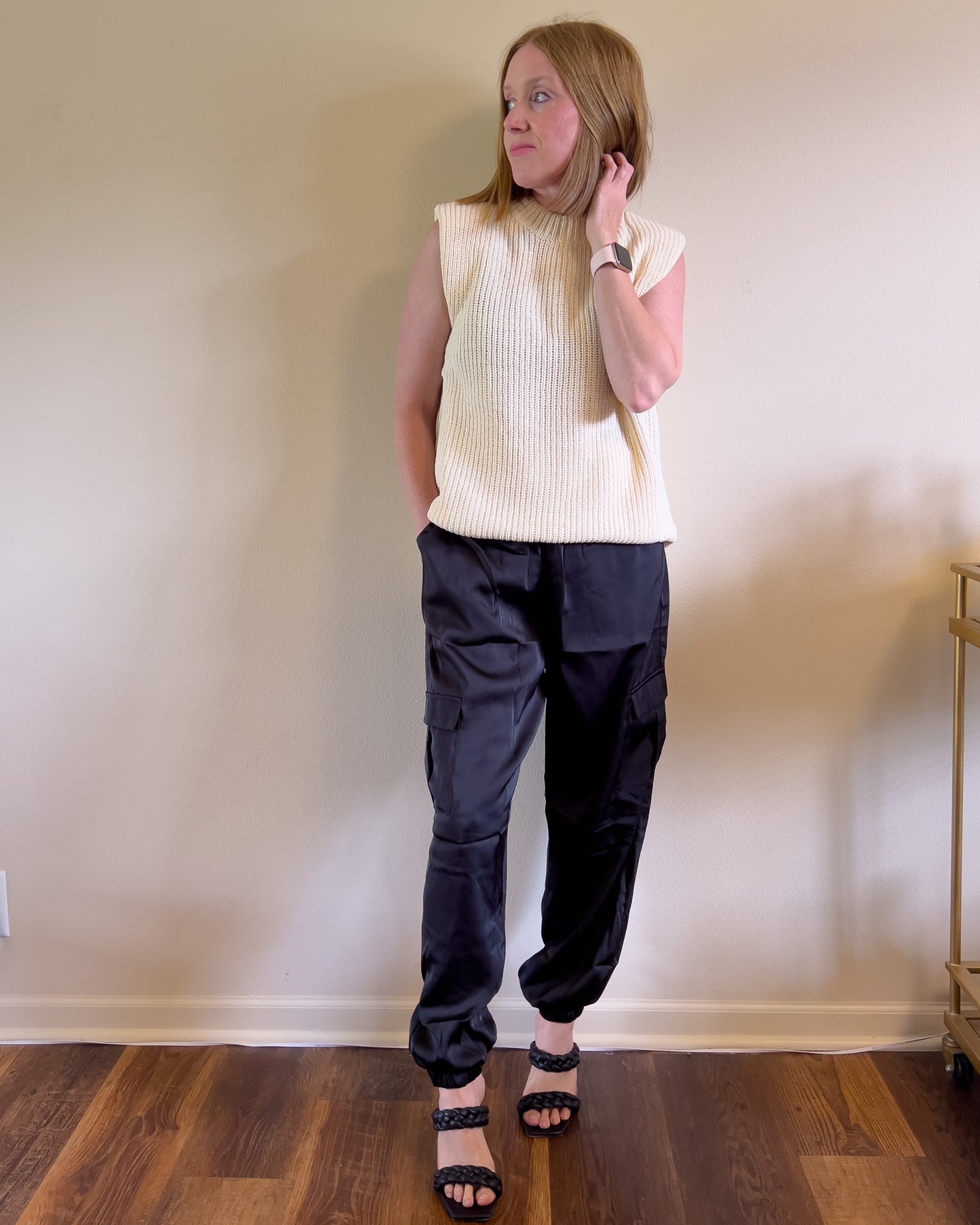 Sleeveless Shoulder Pad Sweater Tunic