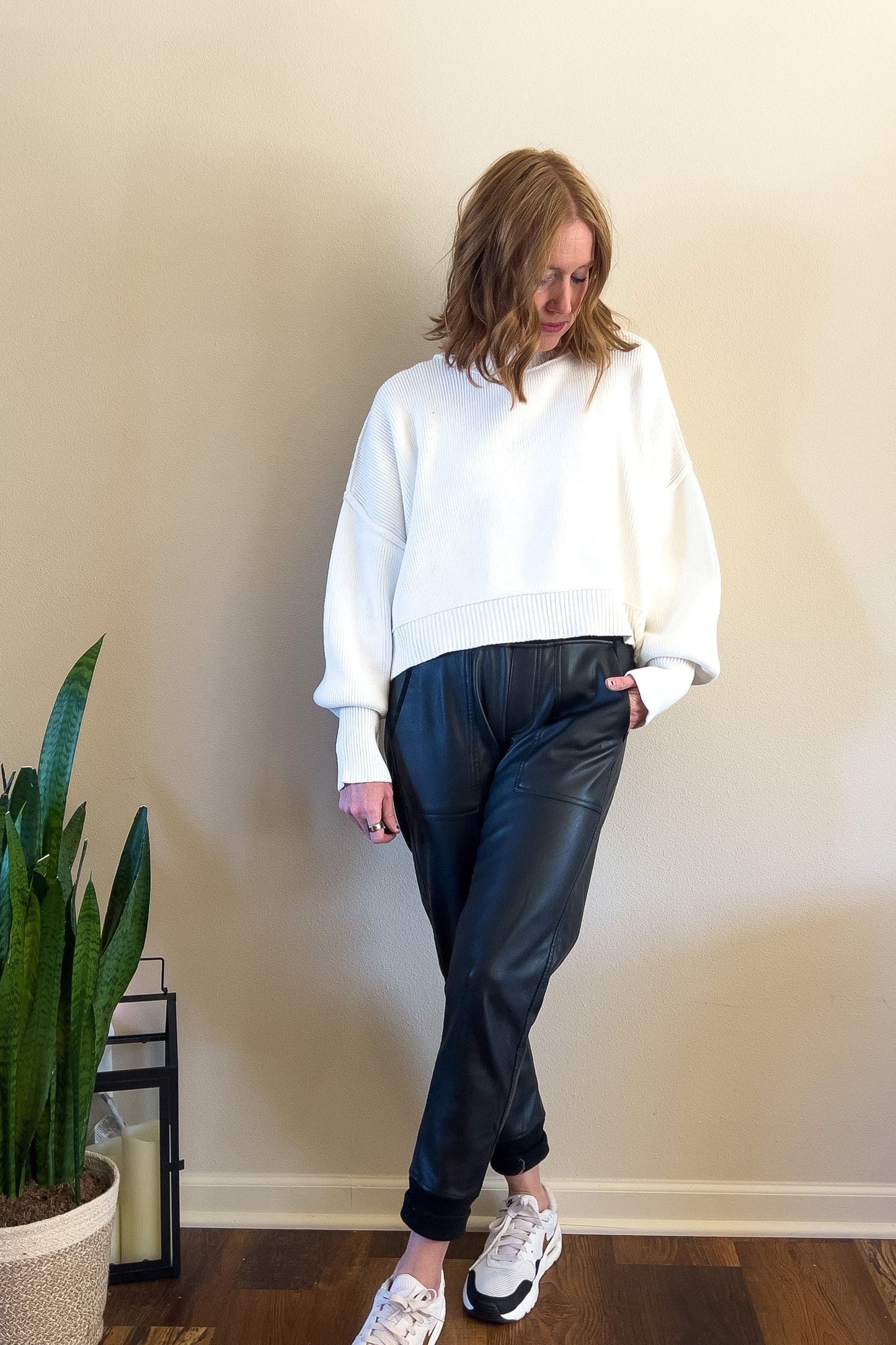 Cropped Knit Ribbed Sweater