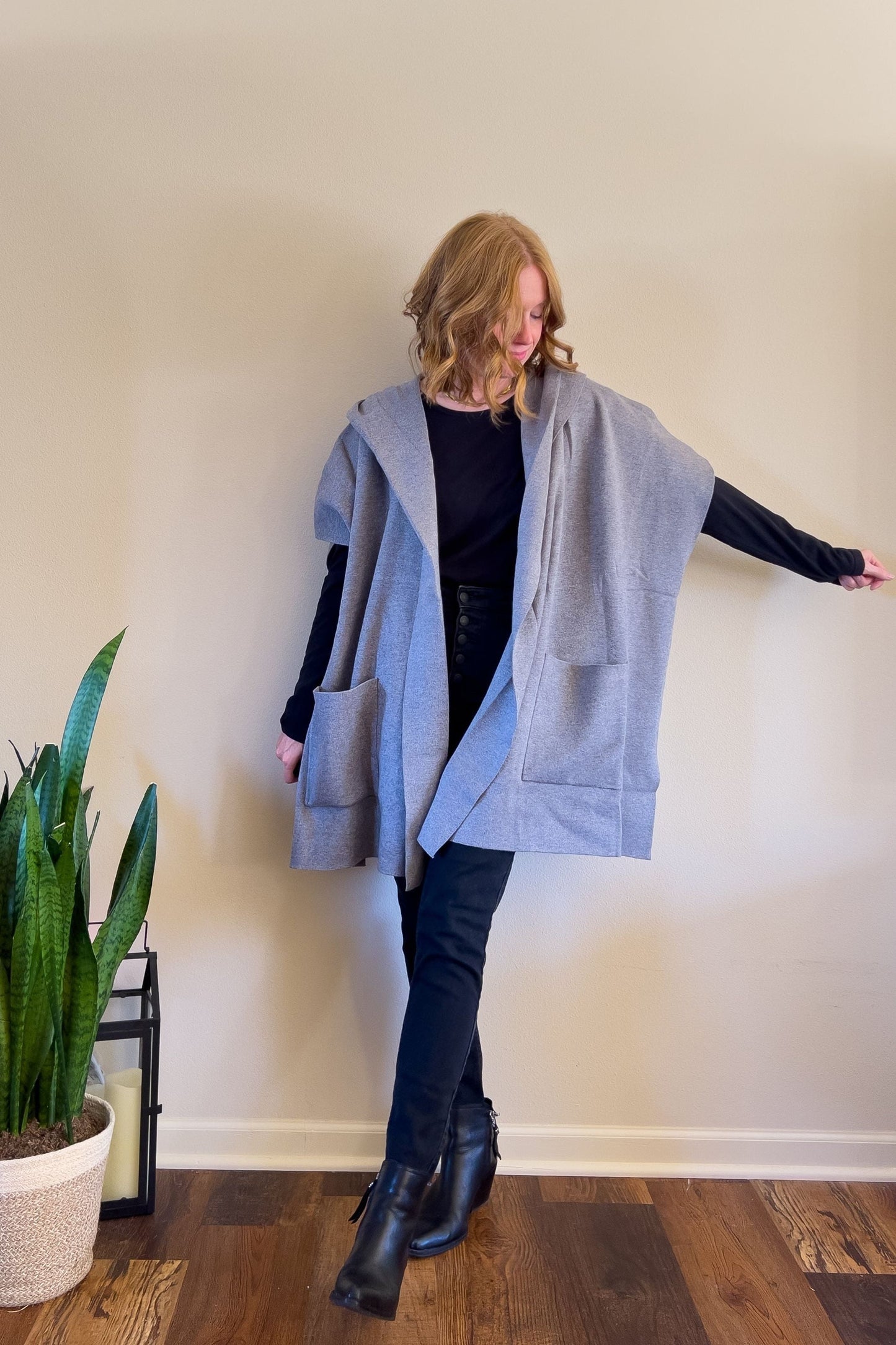 Knit Open Hooded Cardigan