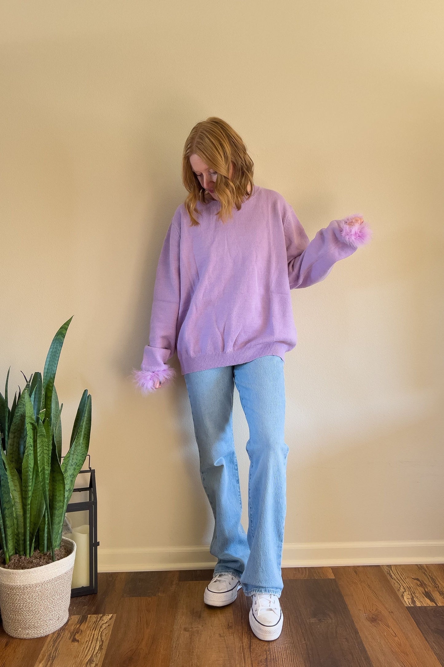 Sweater with Feather Cuffs