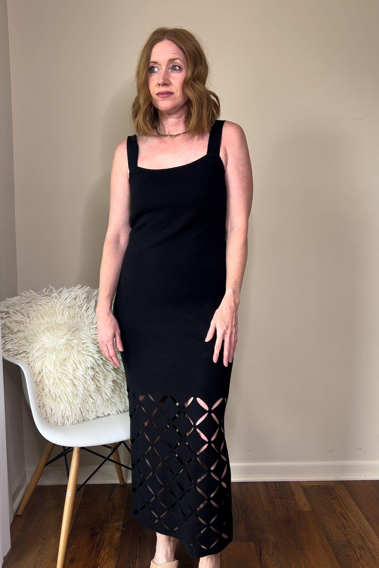 Black Cut Out Detail Knit Midi Dress