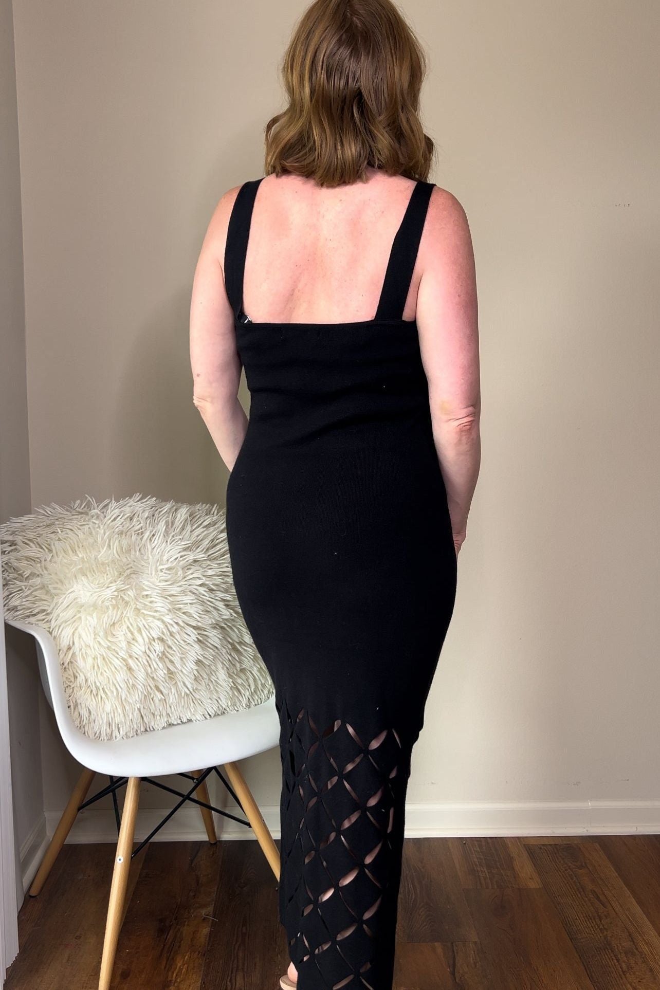 Black Cut Out Detail Knit Midi Dress