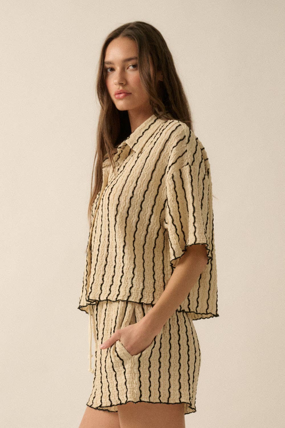 Striped Knit Button-Up Shirt