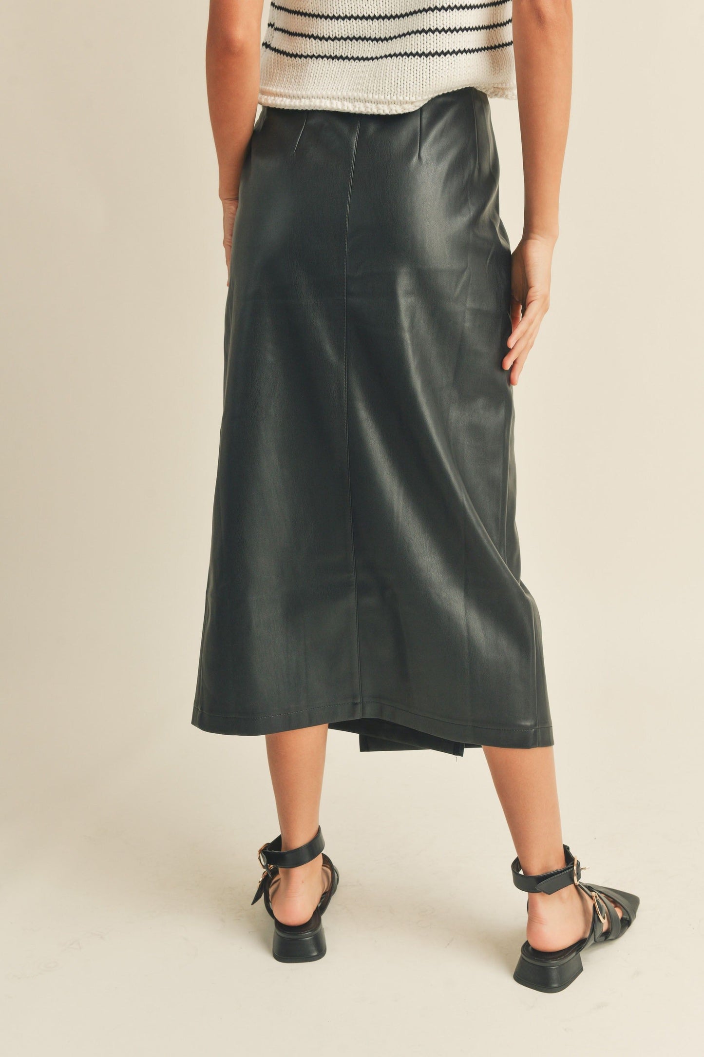 Faux Leather Wrap Midi Skirt