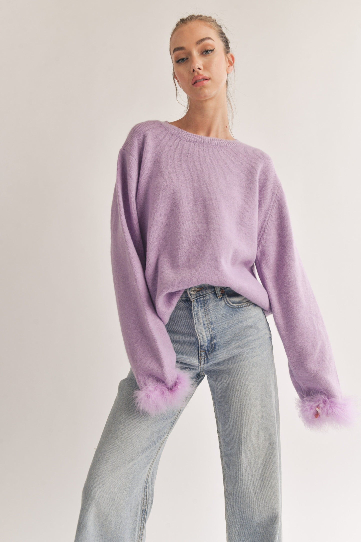 Sweater with Feather Cuffs