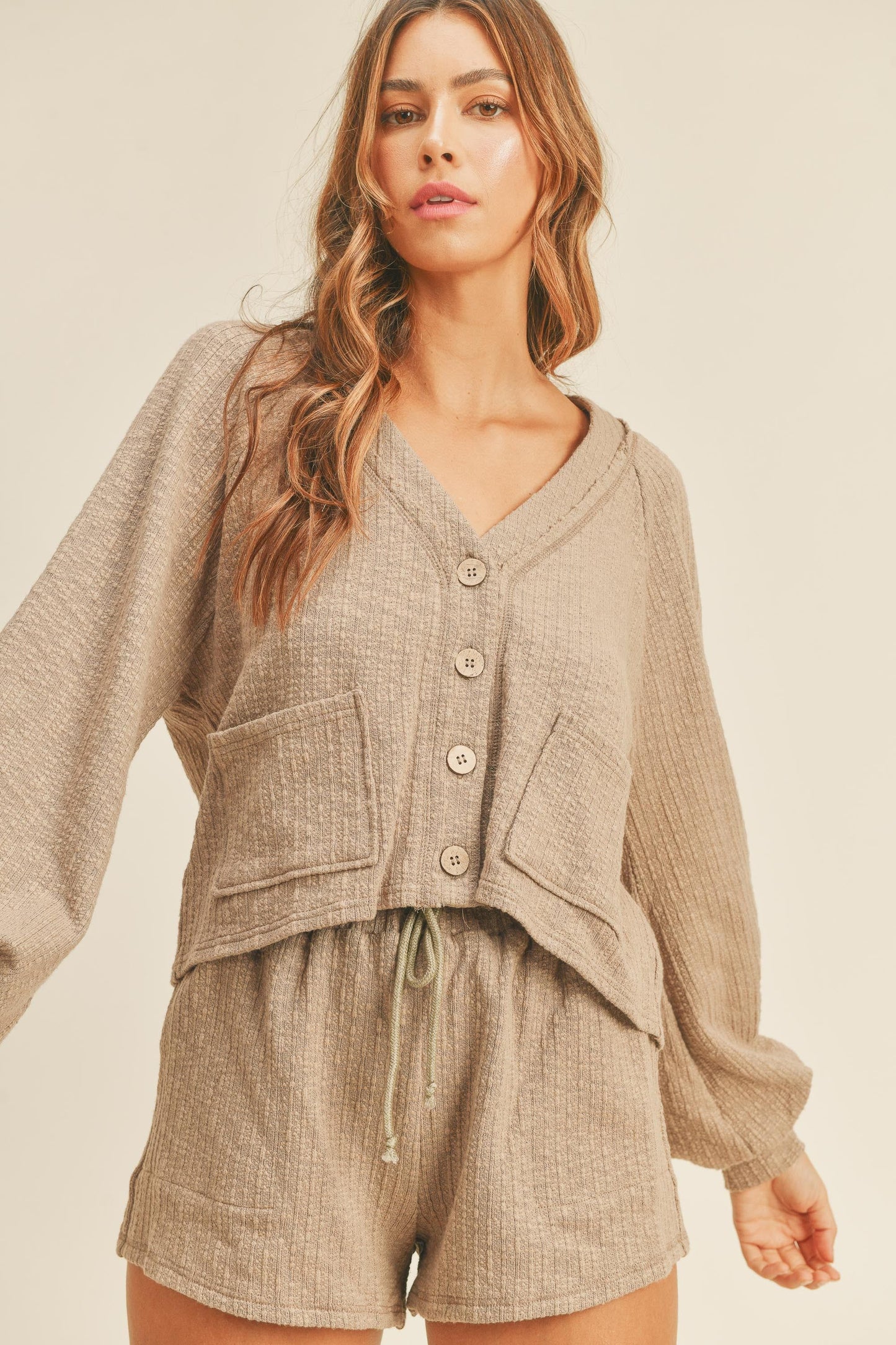 Textured Mocha V-Neck Set