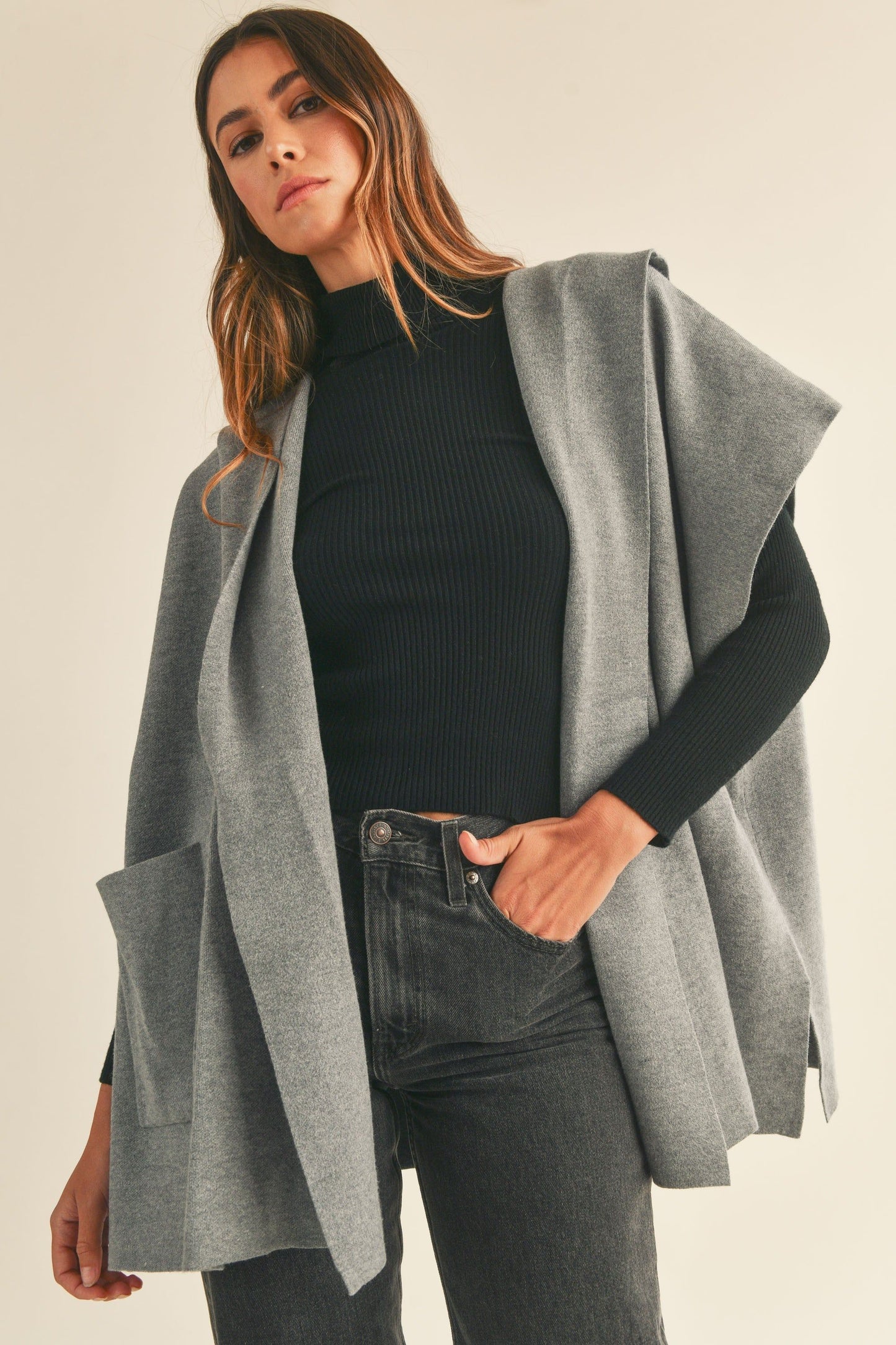 Knit Open Hooded Cardigan