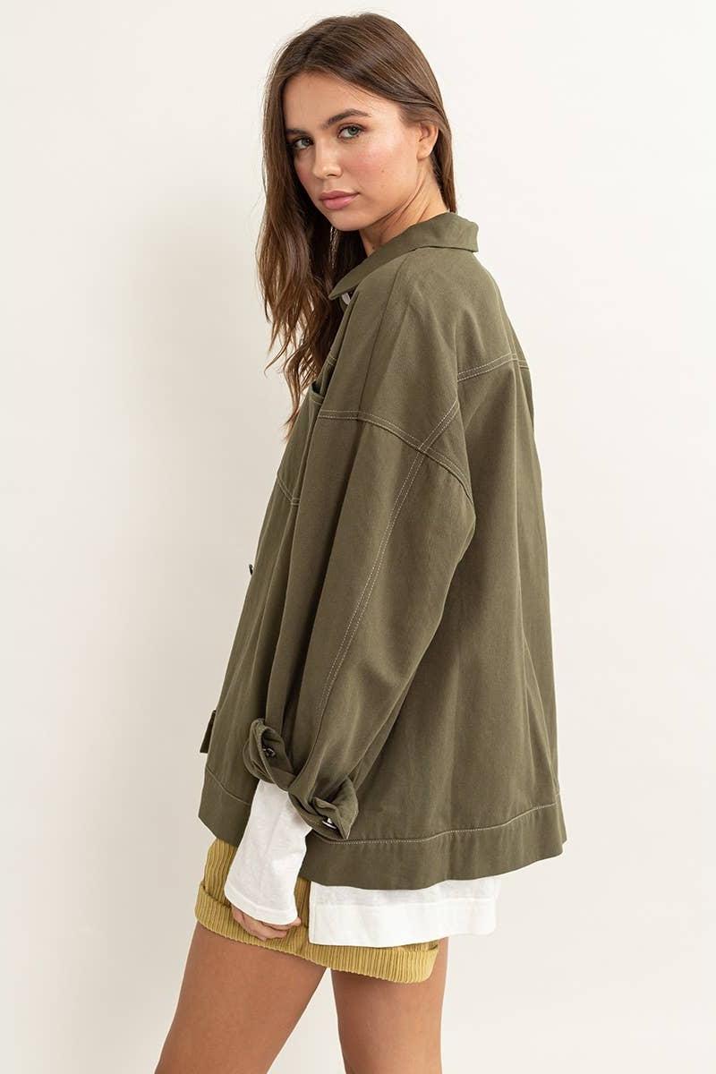 Olive Contrast Shacket