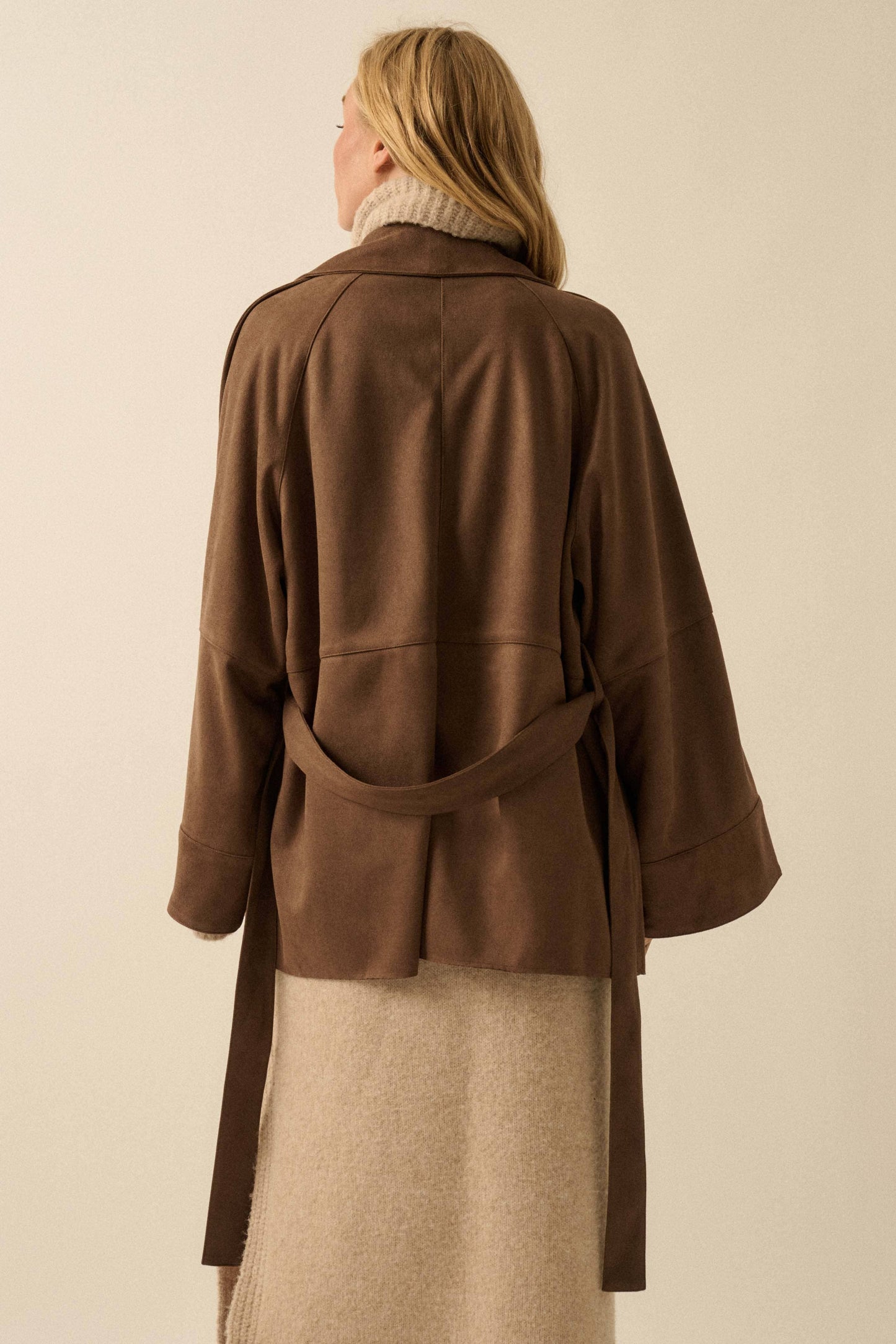 Faux Suede Belted Jacket