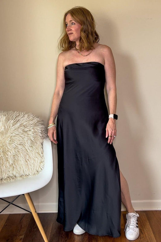 Black Satin Strapless Maxi