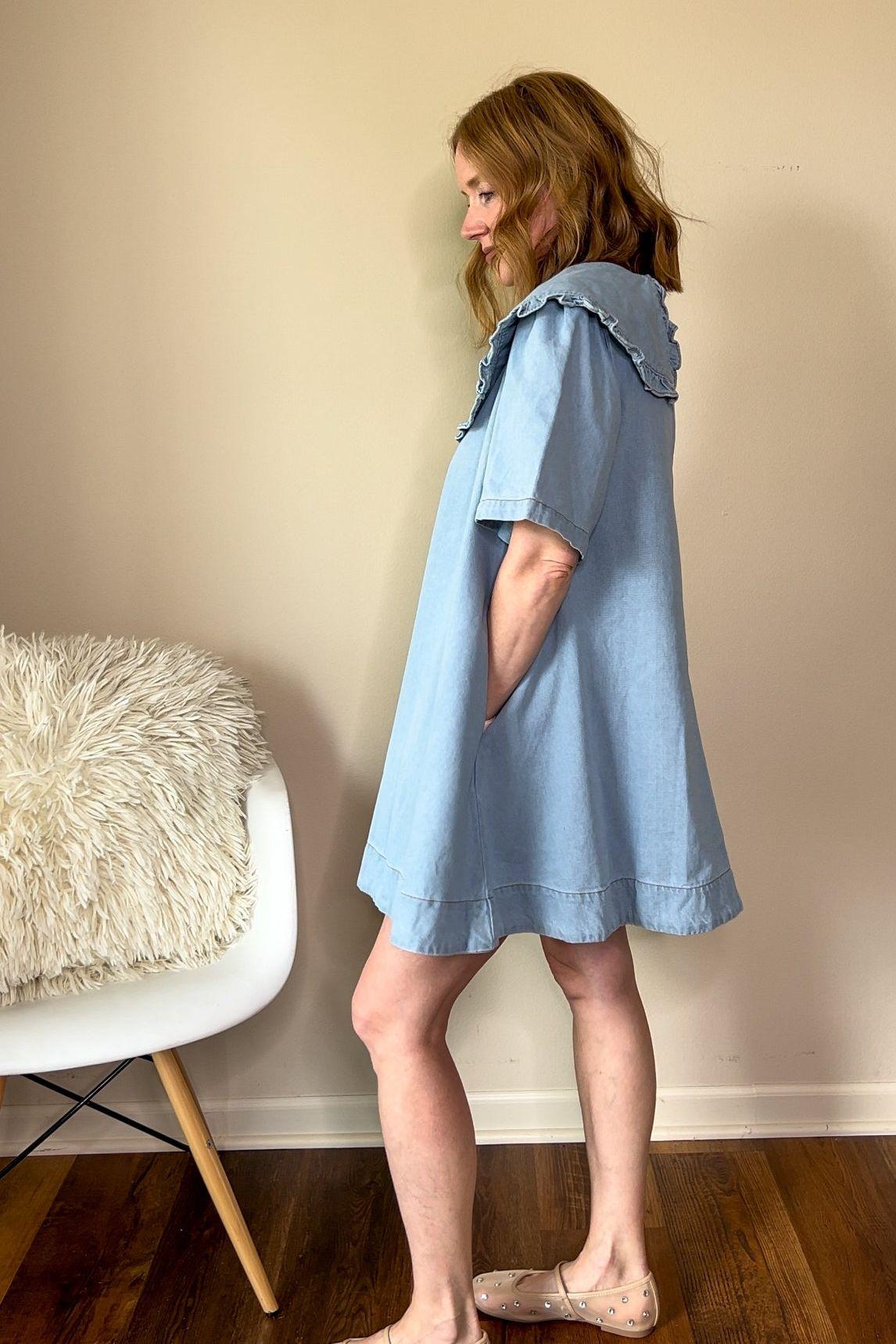 Ruffle Collar Denim Shirt Dress