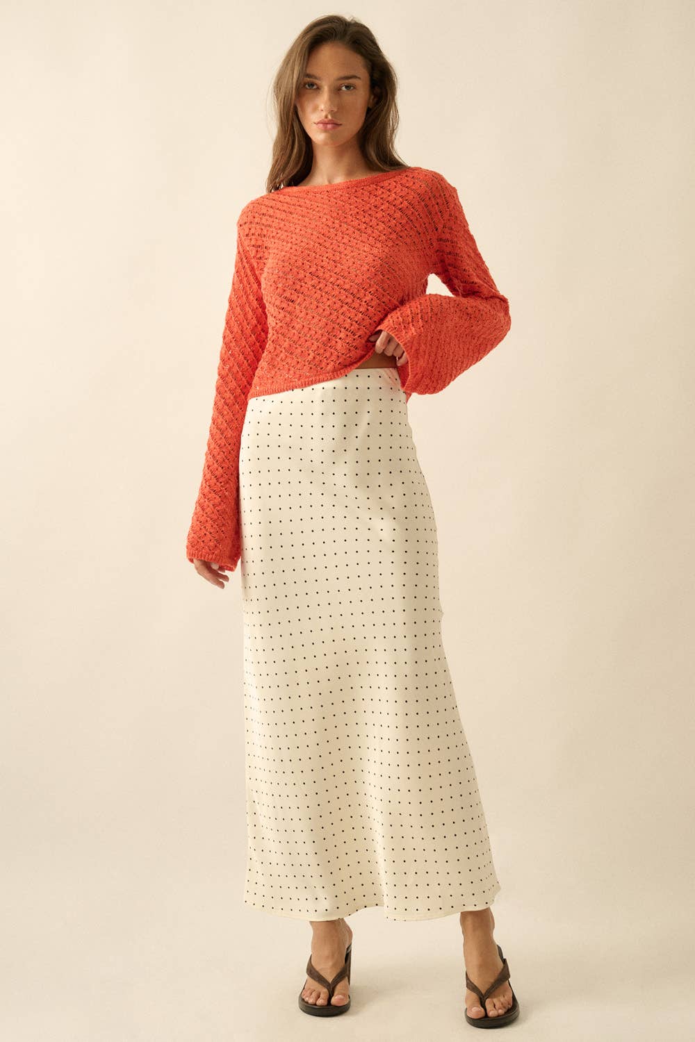 Polka Dot Bias-Cut Maxi Skirt
