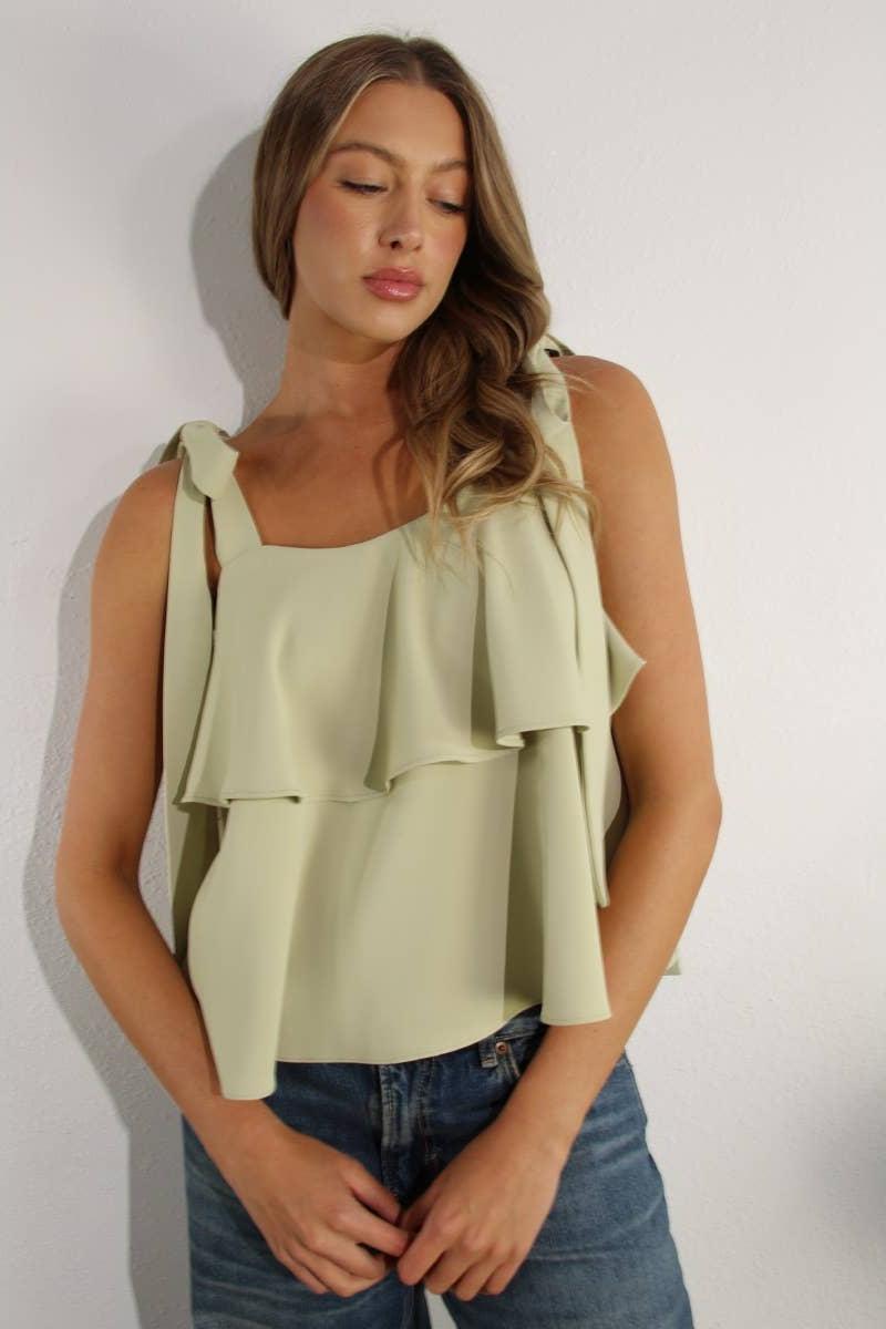 Ruffle Shoulder Tie Top