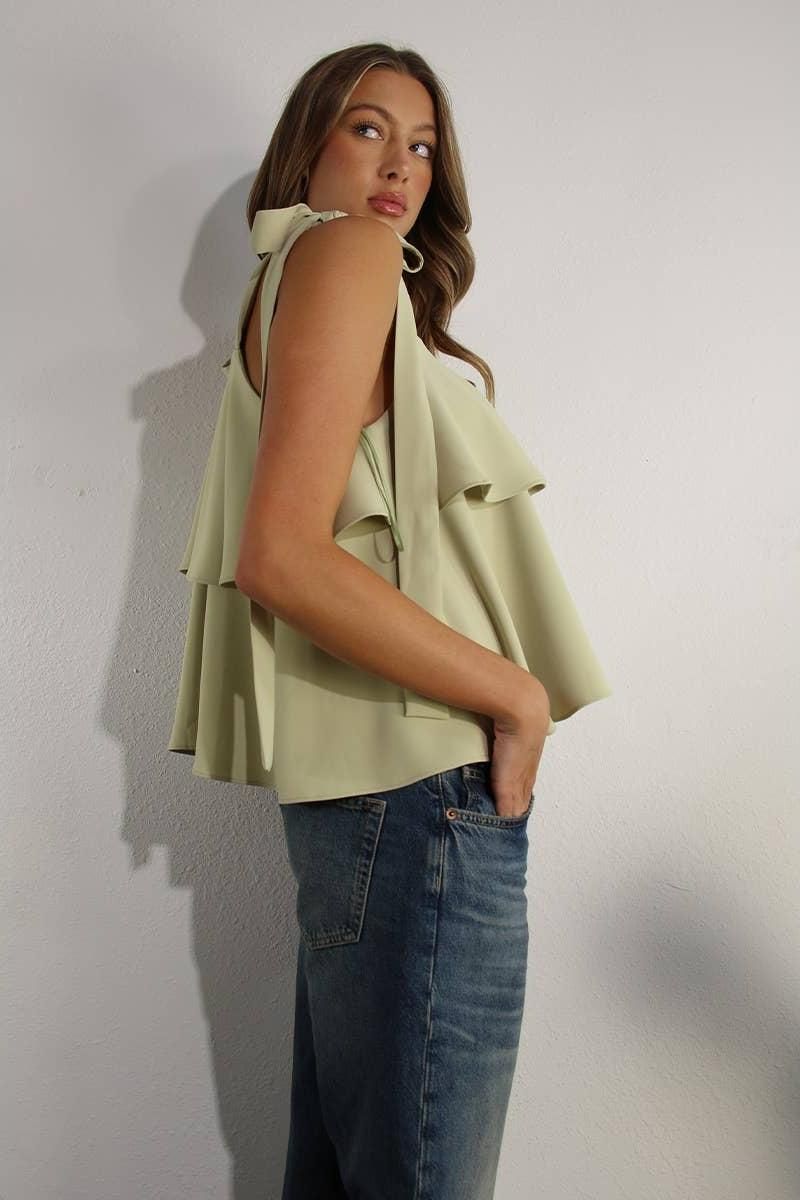 Ruffle Shoulder Tie Top