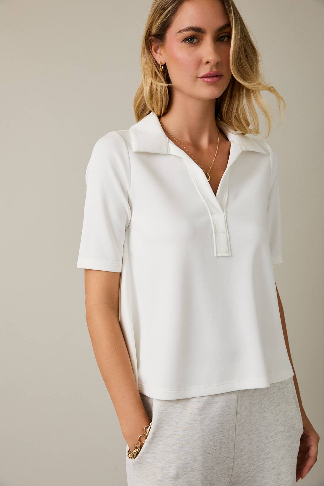 Open Half-Sleeve Polo Top