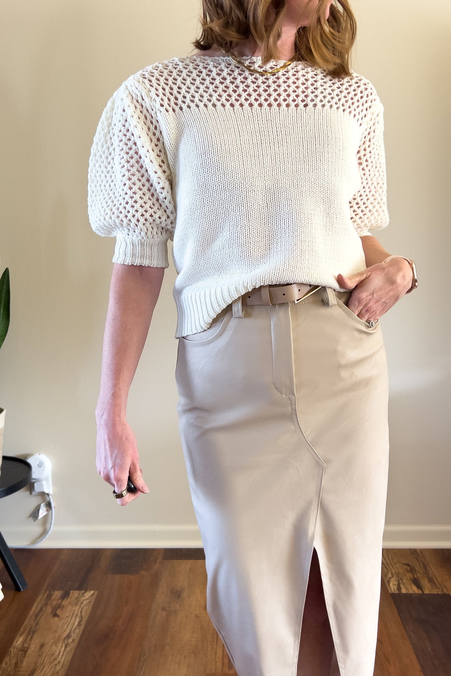 Crochet Puff Sleeve Knit Sweater Top