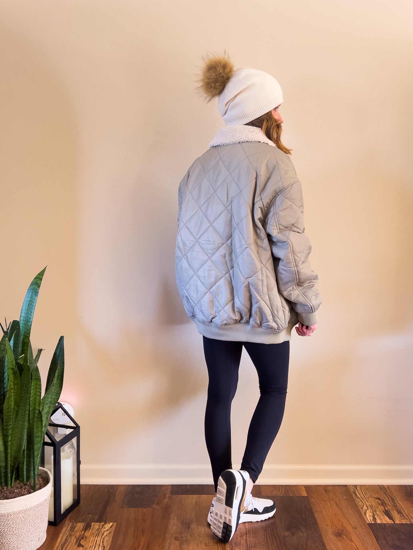 Quilted Oversized Jacket With Sherpa Collar