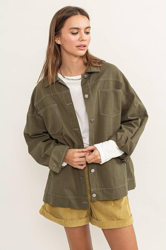 Olive Contrast Shacket