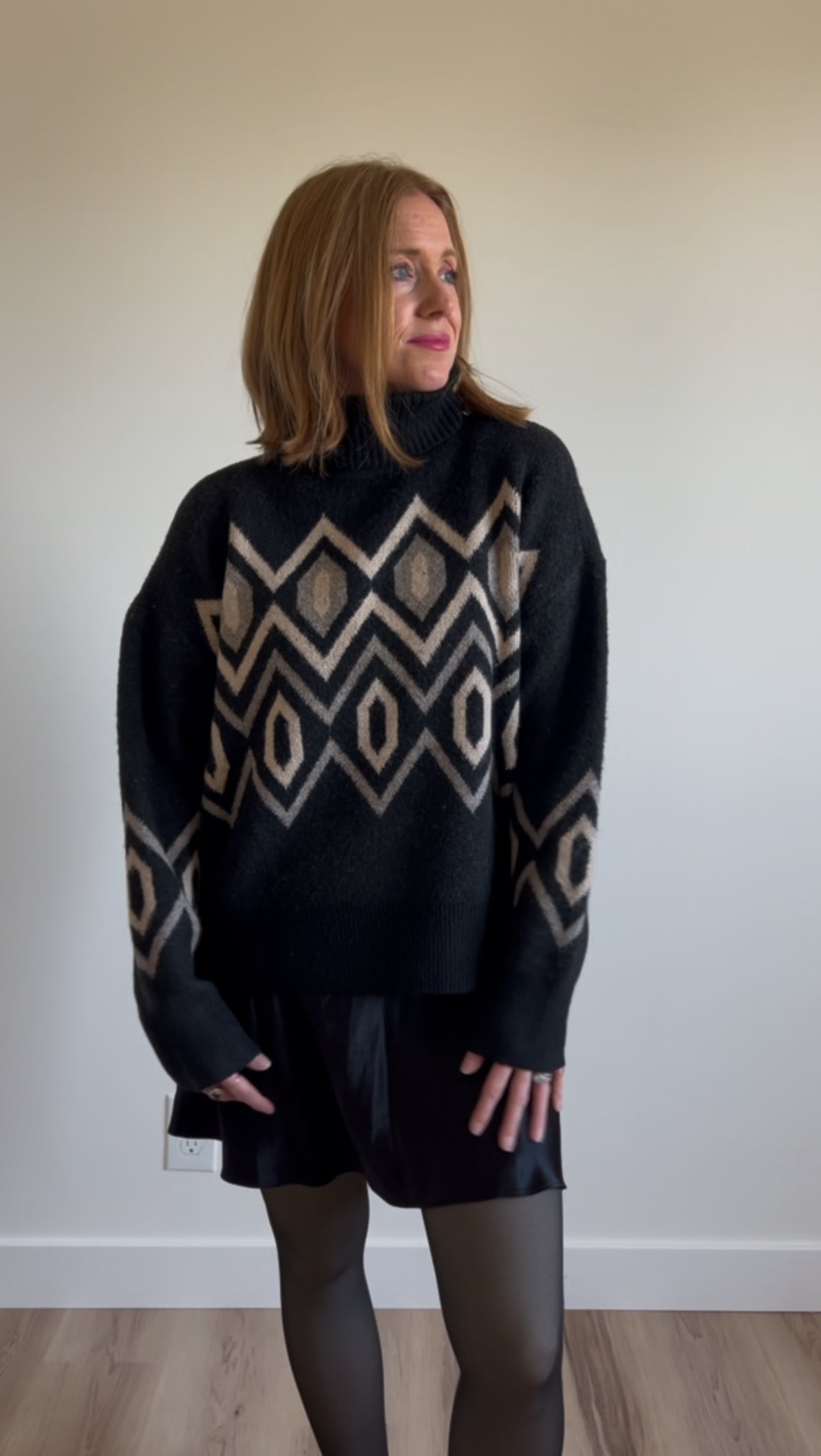 Argyle Geometric Turtleneck Sweater