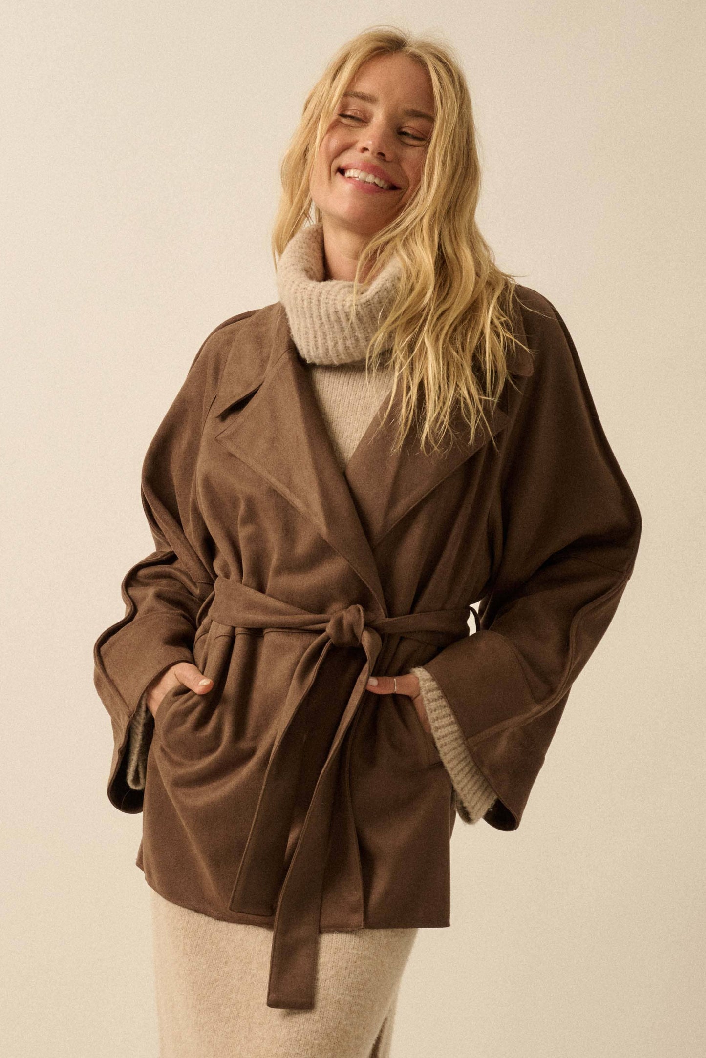 Faux Suede Belted Jacket
