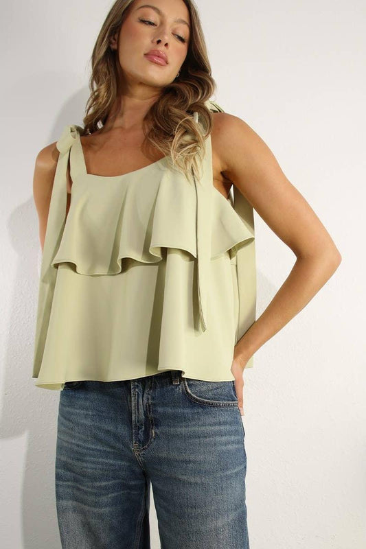 Ruffle Shoulder Tie Top