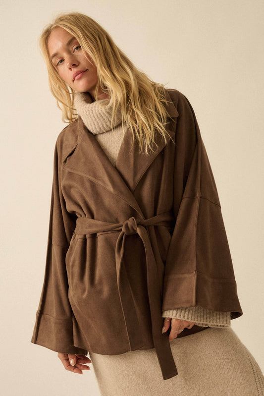 Faux Suede Belted Jacket
