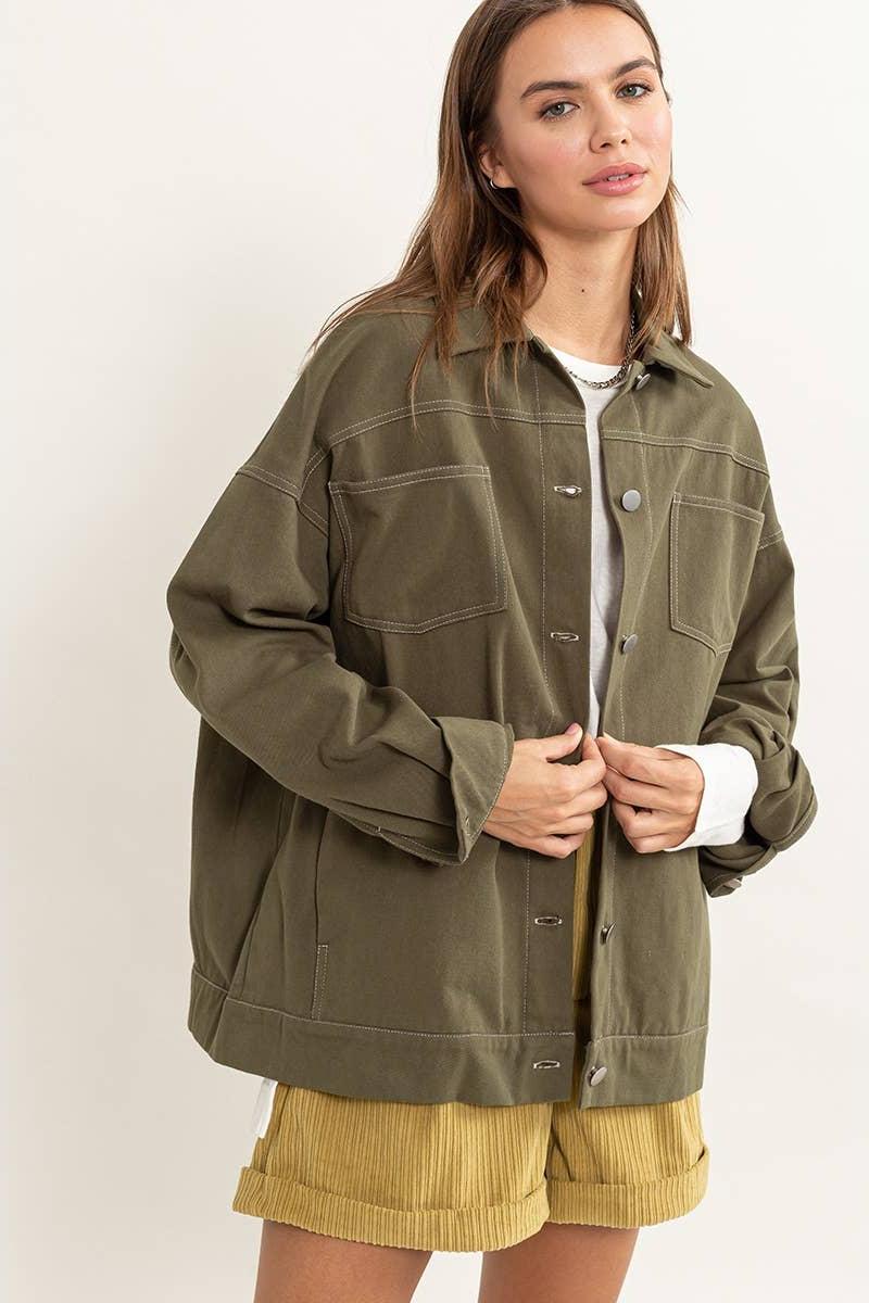 Olive Contrast Shacket