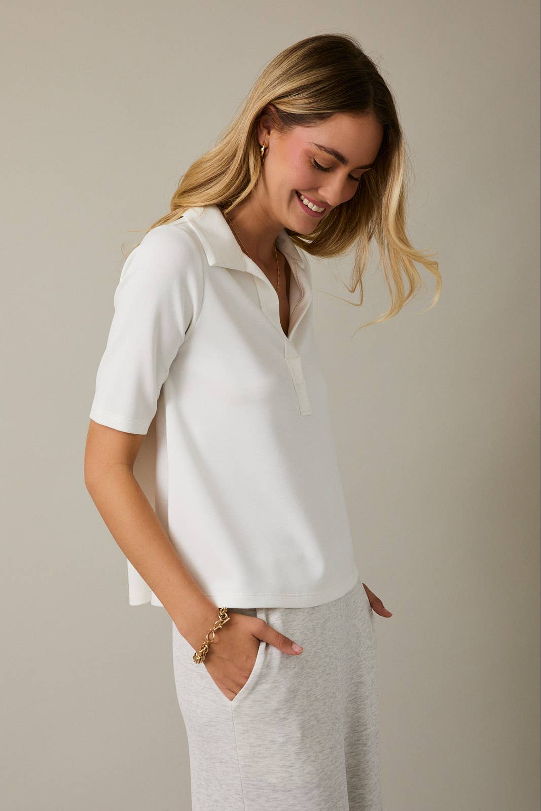 Open Half-Sleeve Polo Top