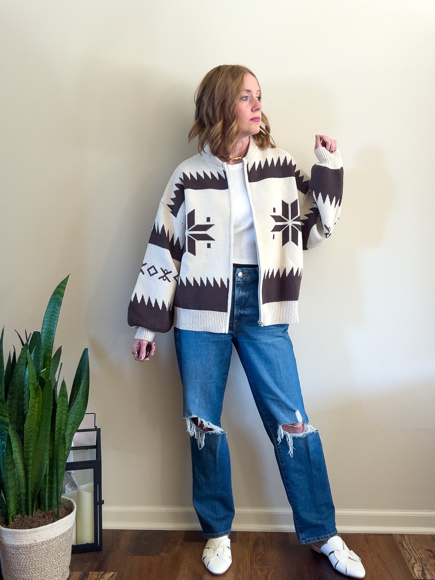 Zip Aztec Knit Sweater Jacket