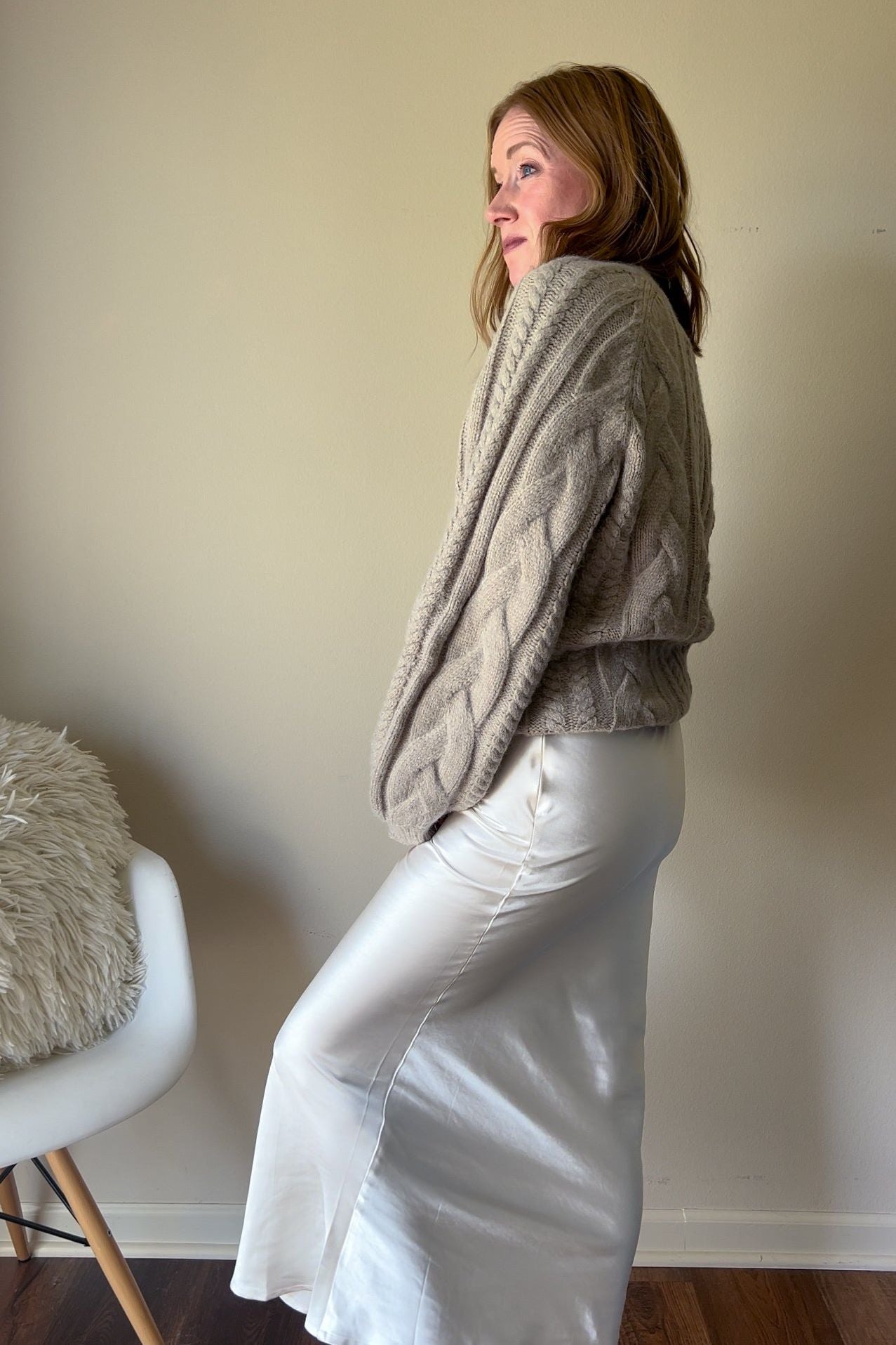 Ivory Satin Maxi Skirt