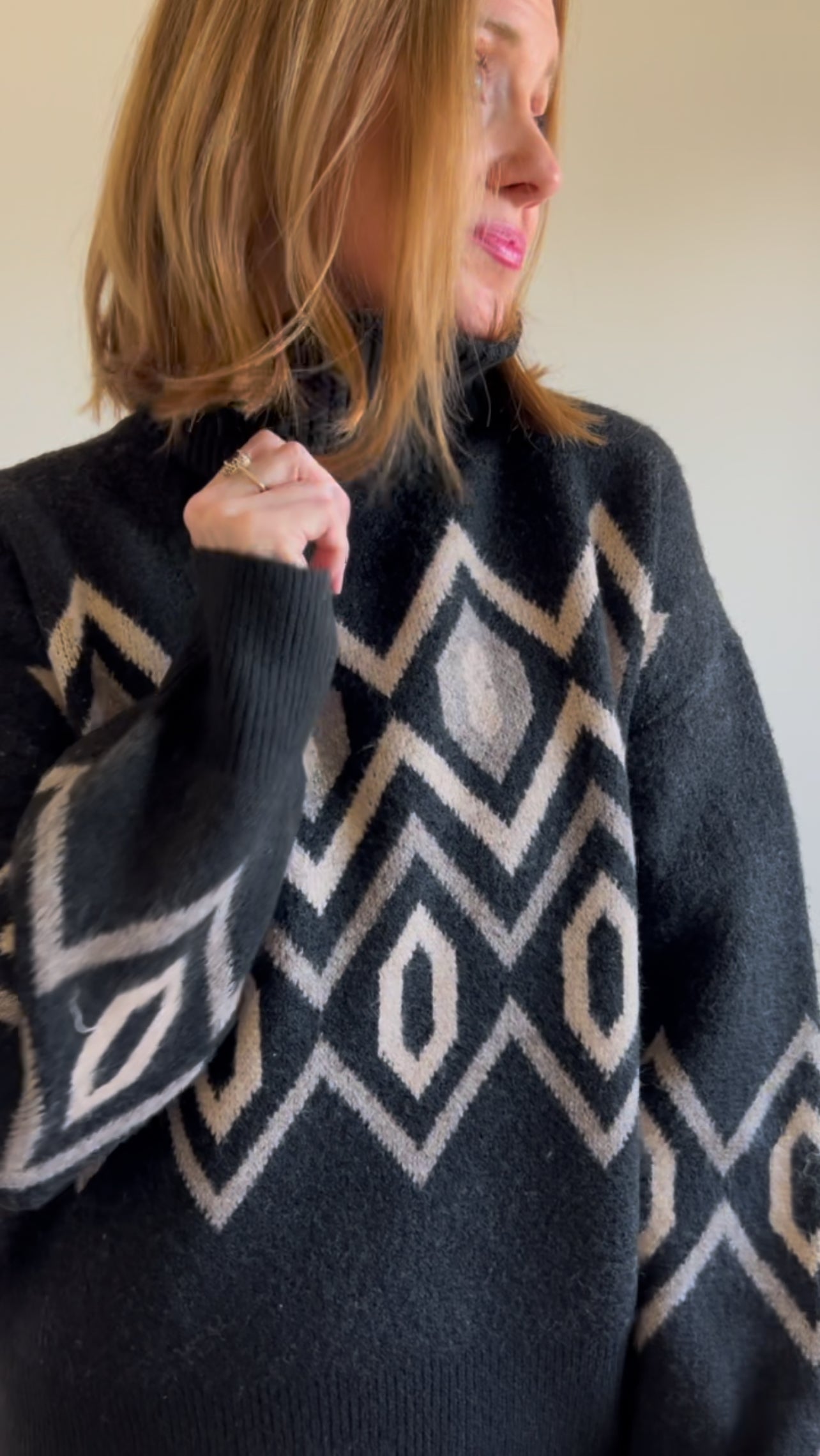 Argyle Geometric Turtleneck Sweater