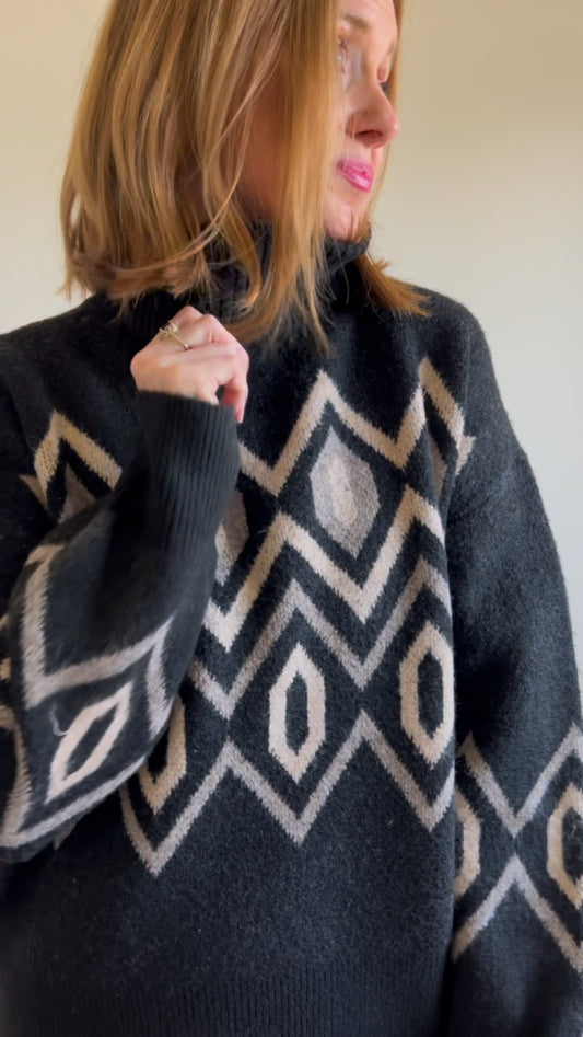 Argyle Geometric Turtleneck Sweater