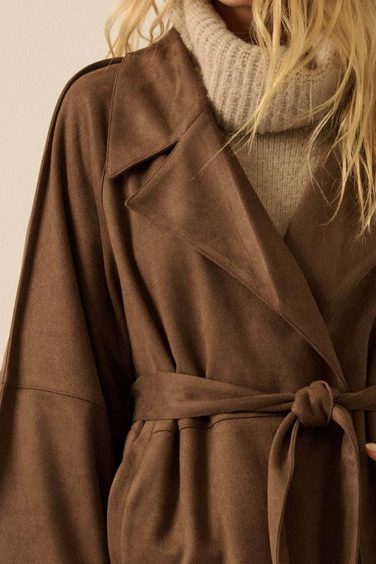 Faux Suede Belted Jacket