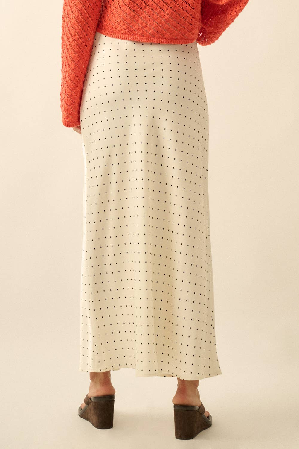 Polka Dot Bias-Cut Maxi Skirt