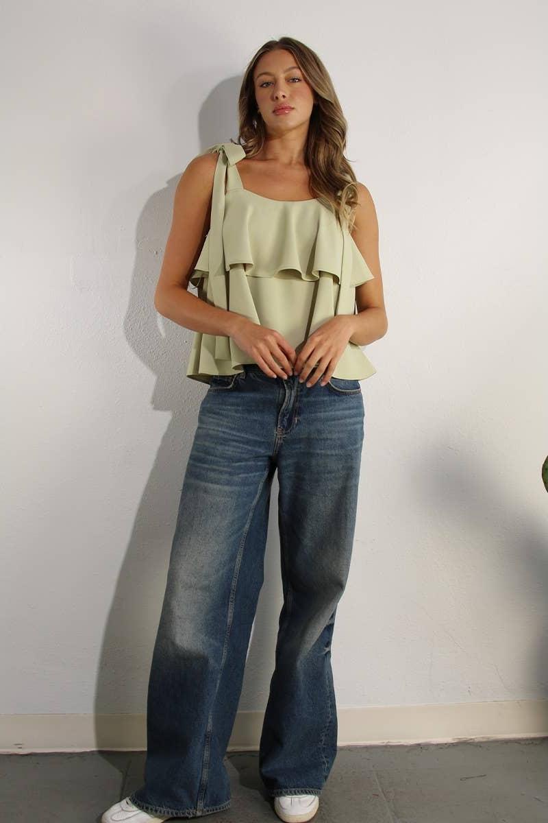 Ruffle Shoulder Tie Top