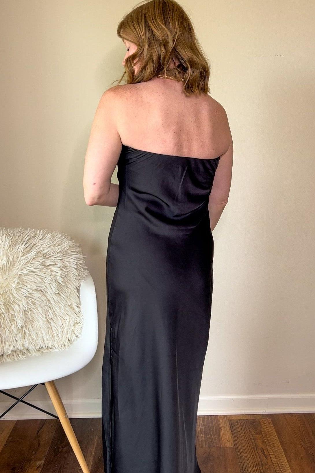 Black Satin Strapless Maxi