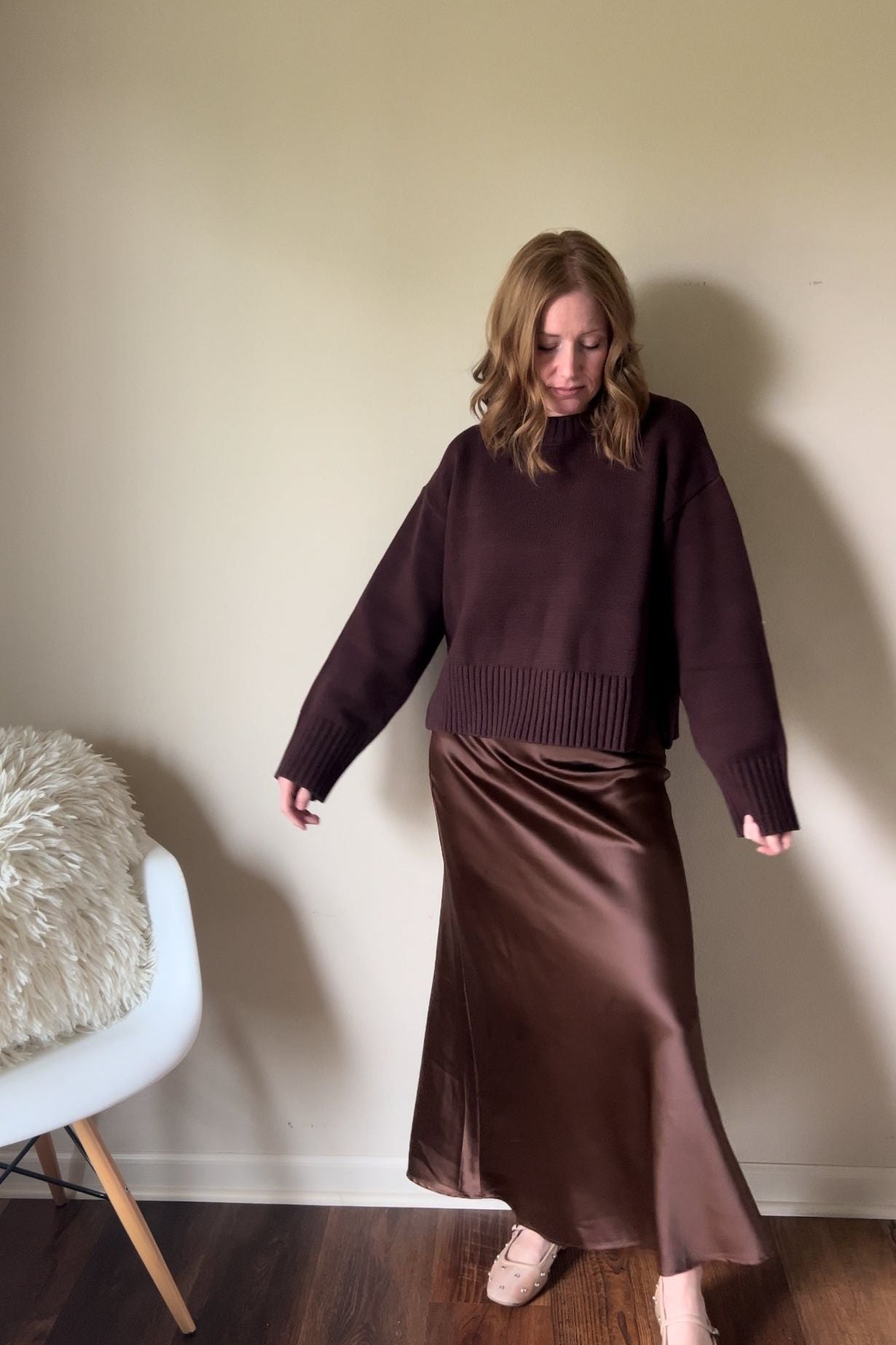 Chocolate Satin Midi Skirt