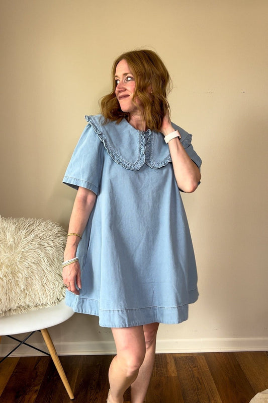 Ruffle Collar Denim Shirt Dress