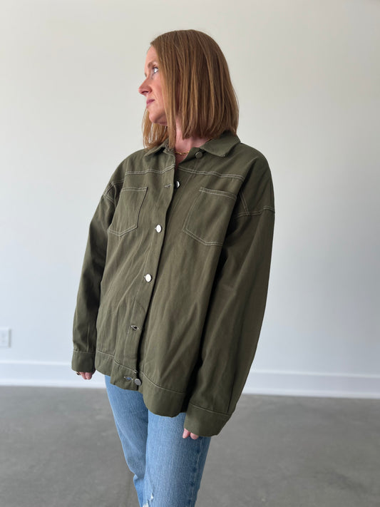 Olive Contrast Shacket