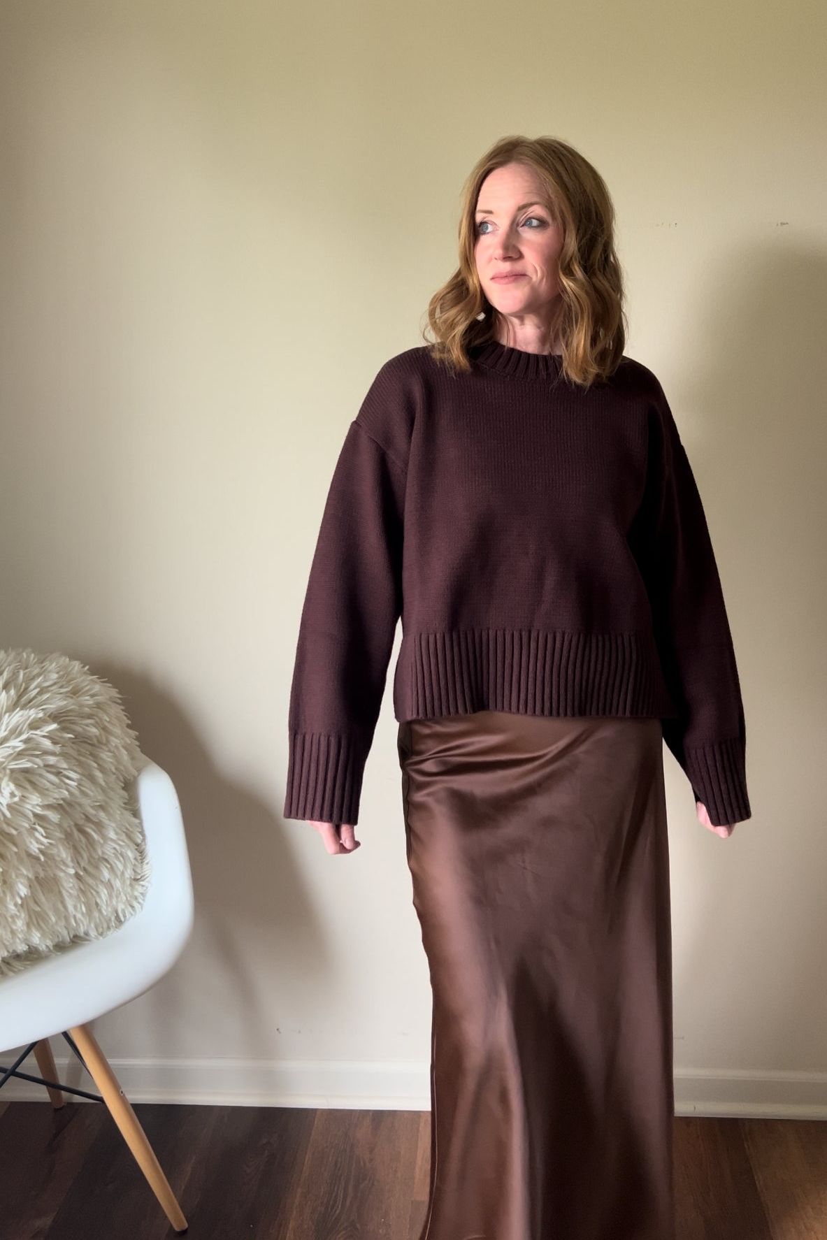 Chocolate Satin Midi Skirt