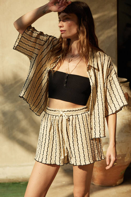 Striped Knit Button-Up  Shirt