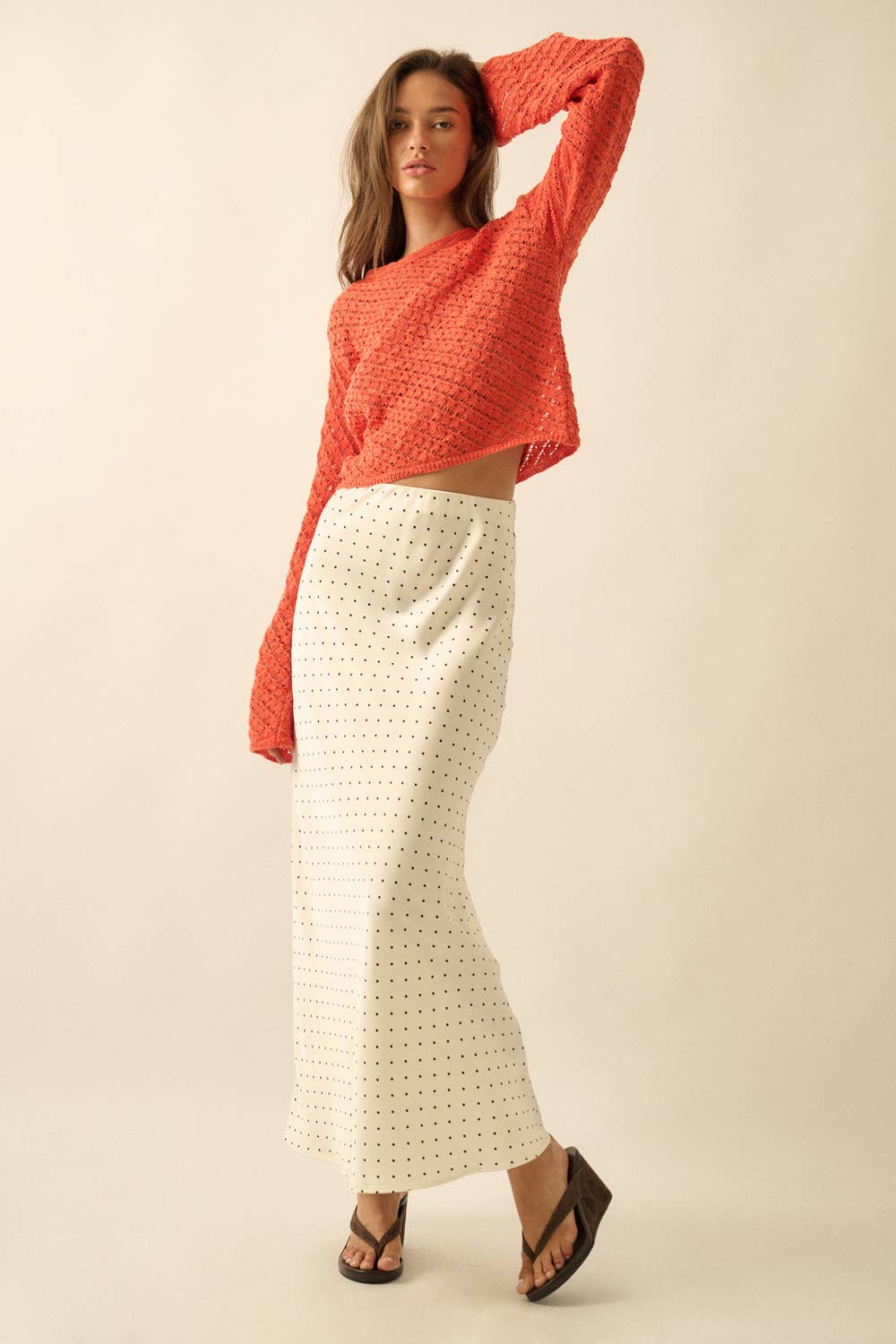 Polka Dot Bias-Cut Maxi Skirt