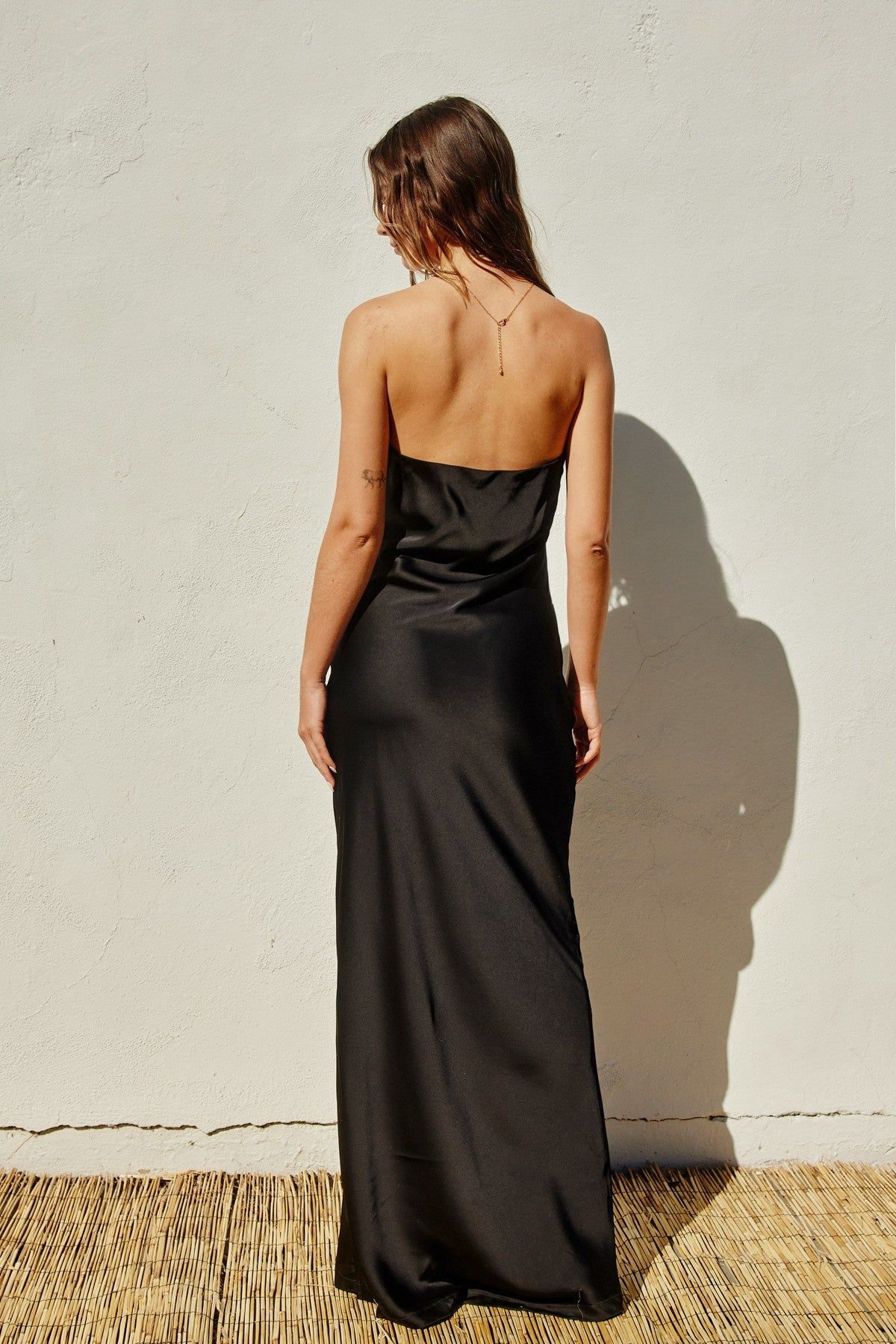 Black Satin Strapless Maxi