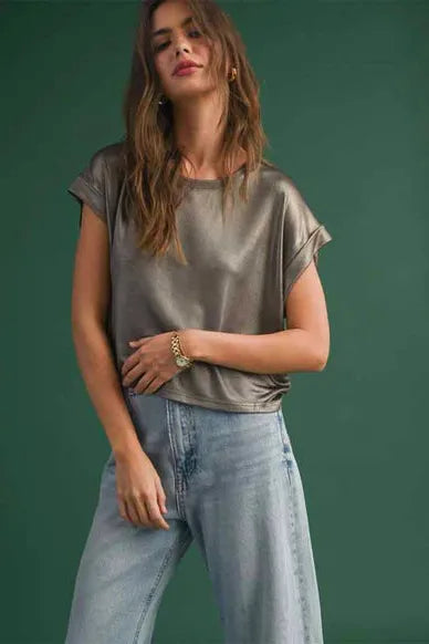 Metallic Cuffed Sleeve Top