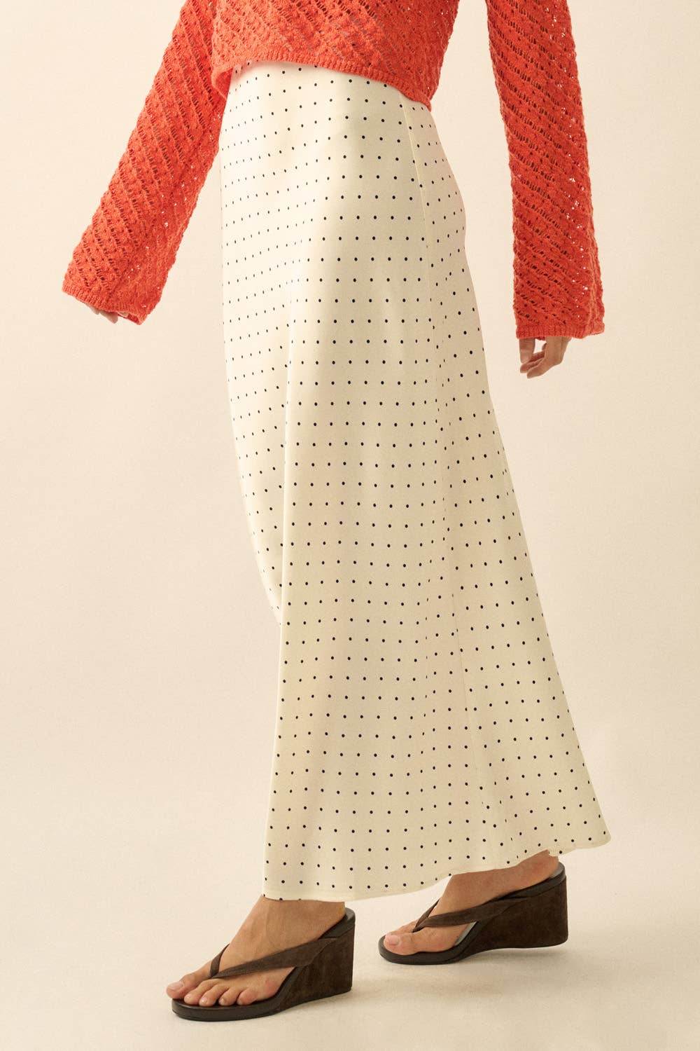 Polka Dot Bias-Cut Maxi Skirt